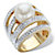 Simulated Pearl and Round Crystal Multi-Row Cocktail Ring in Silvertone-12 at PalmBeach Jewelry