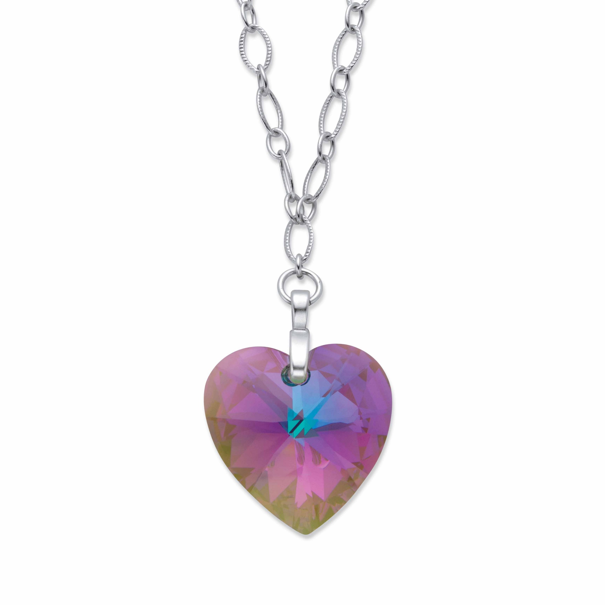 Aurora Borealis Heart-Shaped Crystal Rolo-Link Pendant Necklace in ...