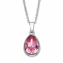 Pear-Cut Pink Crystal Pendant Necklace in Silvertone 18