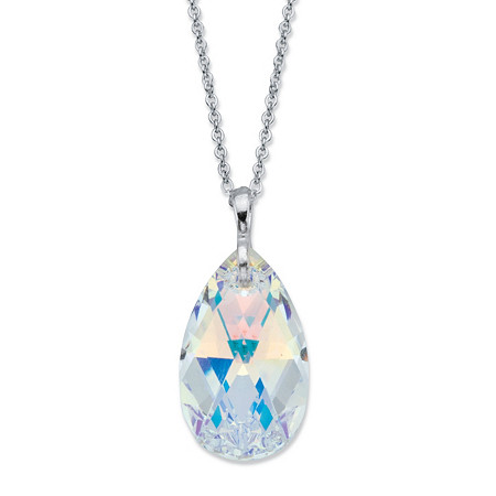 Pear-Cut Faceted Aurora Borealis Crystal Necklace Made With Swarovski Elements in Silvertone 17"-19" at PalmBeach Jewelry