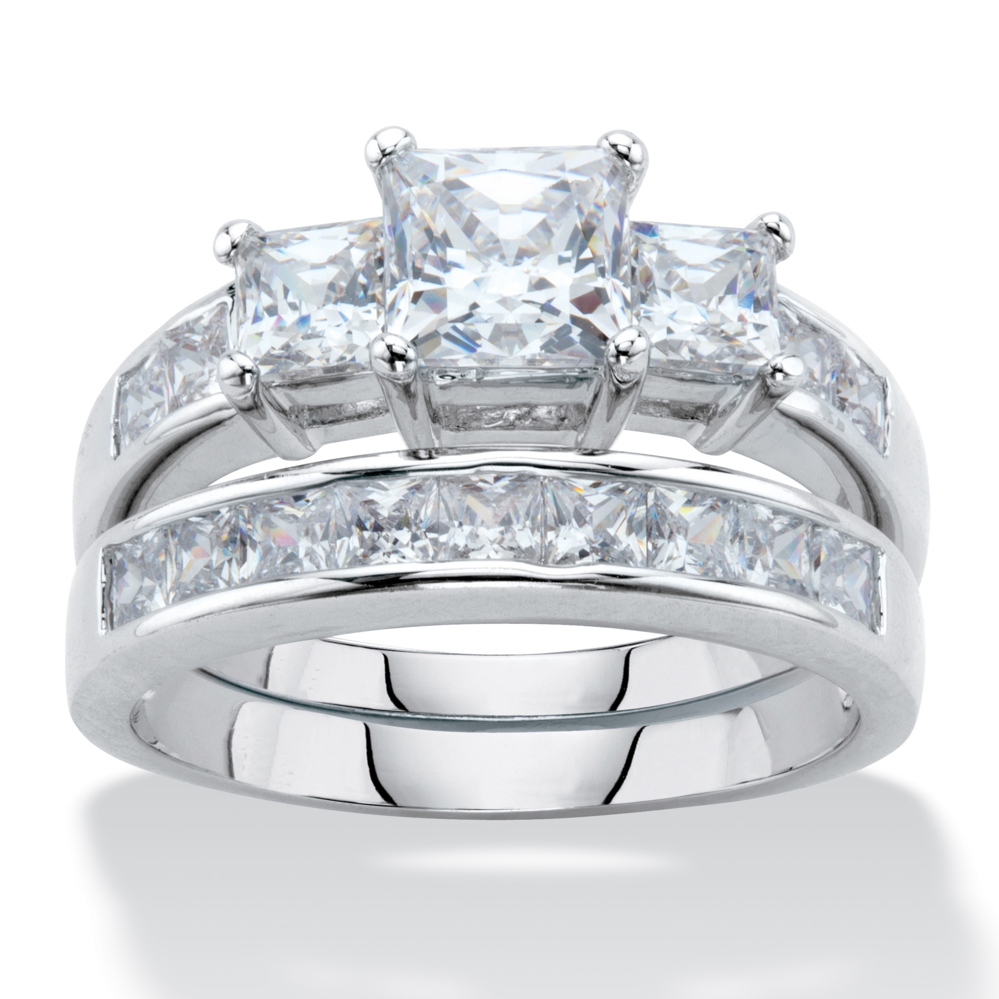 Princess-Cut Cubic Zirconia 2-Piece Wedding Ring Set 3.11 TCW Platinum ...