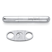 Personalized Engraved Cigar Cutter and Holder in Stainless Steel and Silvertone 6"