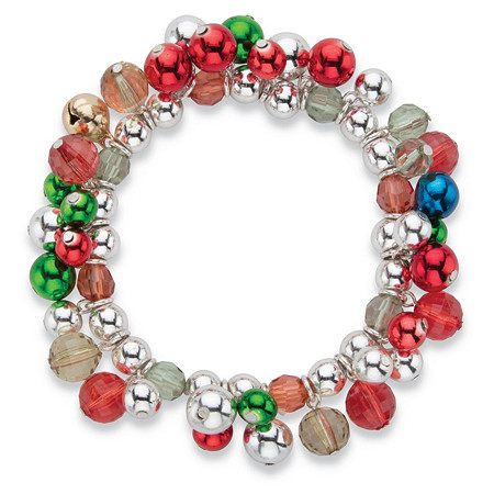 Silver, Red and Green Crystal Silvertone Holiday Jingle Bell Stretch Bracelet 7" at Direct Charge presents PalmBeach