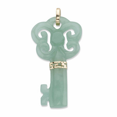 Genuine Green Jade Pendant in Solid 10k Yellow Gold 1 3/8" at PalmBeach Jewelry