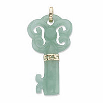 Genuine Green Jade Pendant in Solid 10k Yellow Gold 1 3/8