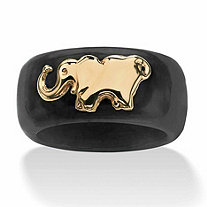 Genuine Black Jade Elephant Ring Band in 10k Yellow Gold