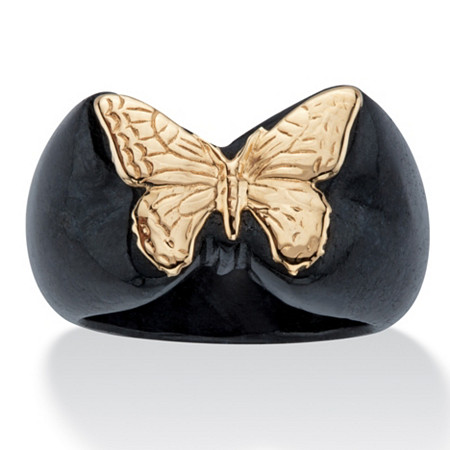 Genuine Black Jade Butterfly Ring in Solid 10k Yellow Gold at PalmBeach Jewelry