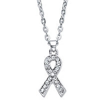 Round Crystal Breast Cancer Awareness Pendant Necklace in Silvertone 20"-22.5"