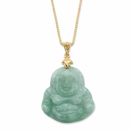 Genuine Green Jade Buddha Pendant Necklace in 18k Gold Over Sterling Silver 18" at Direct Charge presents PalmBeach