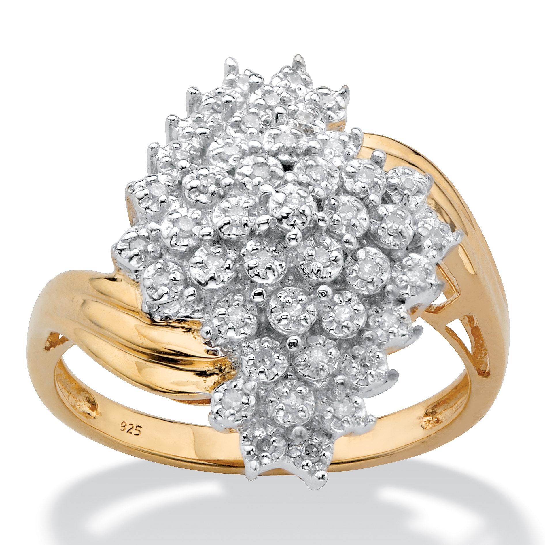 Round Diamond Cluster Bypass Ring 1/8 TCW in 18k Gold over Sterling ...