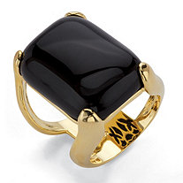 Rectangle Simulated Black Onyx Pillow Ring Gold-Plated