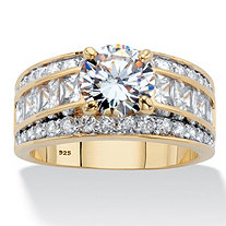 Round and Princess-Cut Cubic Zirconia Engagement Ring 4.60 TCW in 14k Gold over Sterling Silver