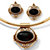 Genuine Bezel-Set Oval Onyx 2-Piece Necklace and Earrings Set in Antiqued Goldtone 16"-11 at PalmBeach Jewelry