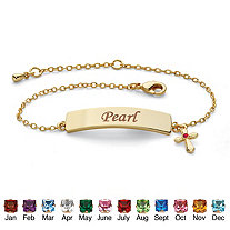 Personalized Simulated Birthstone Cross Charm I.D. Bracelet Gold-Plated 6.5"-7.5"