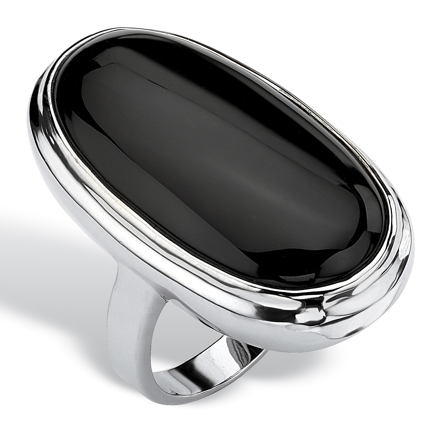Oval-Cut Genuine Black Onyx Cabochon Ring in Silvertone at PalmBeach