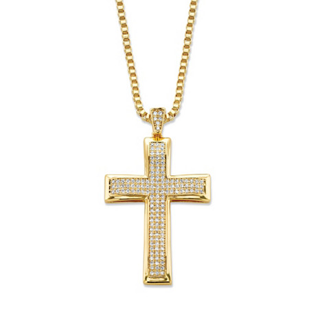 Men's Round Cubic Zirconia Cross Pendant Necklace .65 TCW Gold-Plated 24" at PalmBeach Jewelry