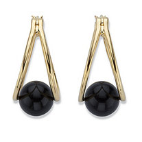 Genuine Black Onyx Beaded Double Hoop Earrings in 14k Gold over Sterling Silver 75