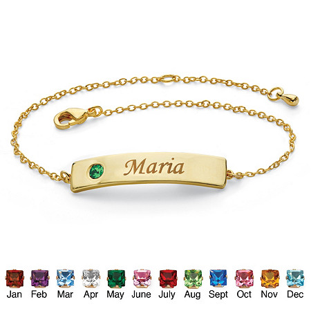 Round Simulated Birthstone Personalized I.D. Bracelet Gold-Plated 7.5" - 8.5" at Direct Charge presents PalmBeach