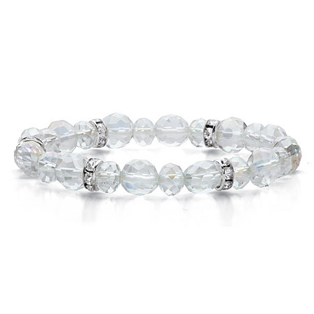 Crystal Accent Beaded Faceted Stretch Bracelet in Silvertone 7" at PalmBeach Jewelry