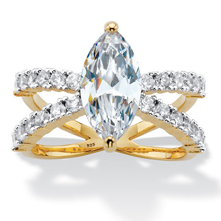 Marquise-Cut Cubic Zirconia Split-Shank Engagement Ring 3.27 TCW in 14k Gold over Sterling Silver at PalmBeach Jewelry
