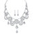 Round Crystal and Simulated Pearl Floral Scalloped Bib Necklace and Drop Earrings in Silvertone 14"-18"-11 at PalmBeach Jewelry