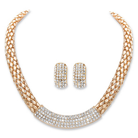 Round Crystal Gold Tone 2-Piece Earring and Snake-Link Choker Necklace Set 17"-20" at PalmBeach Jewelry