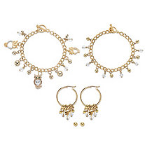 Crystal Owl Charm Bracelet Goldtone BONUS: Buy the Bracelet, Get the 3-Pc. Crystal Bracelet, Stud and Hoop Earring Set FREE! 7.5"