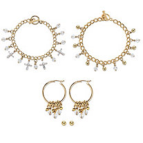 Crystal Heart Charm Bracelet Goldtone Bracelet and 3-Pc. Crystal Stud and Hoop Earring Set 7.5"