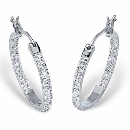 Round Diamond Accented Inside-Out Hoop Earrings 1/10 TCW in Platinum over Sterling Silver (1") at PalmBeach Jewelry