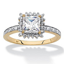Princess-Cut Created White Sapphire and Diamond Accent Halo Engagement Ring 1.46 TCW in 18k Gold over Sterling Silver