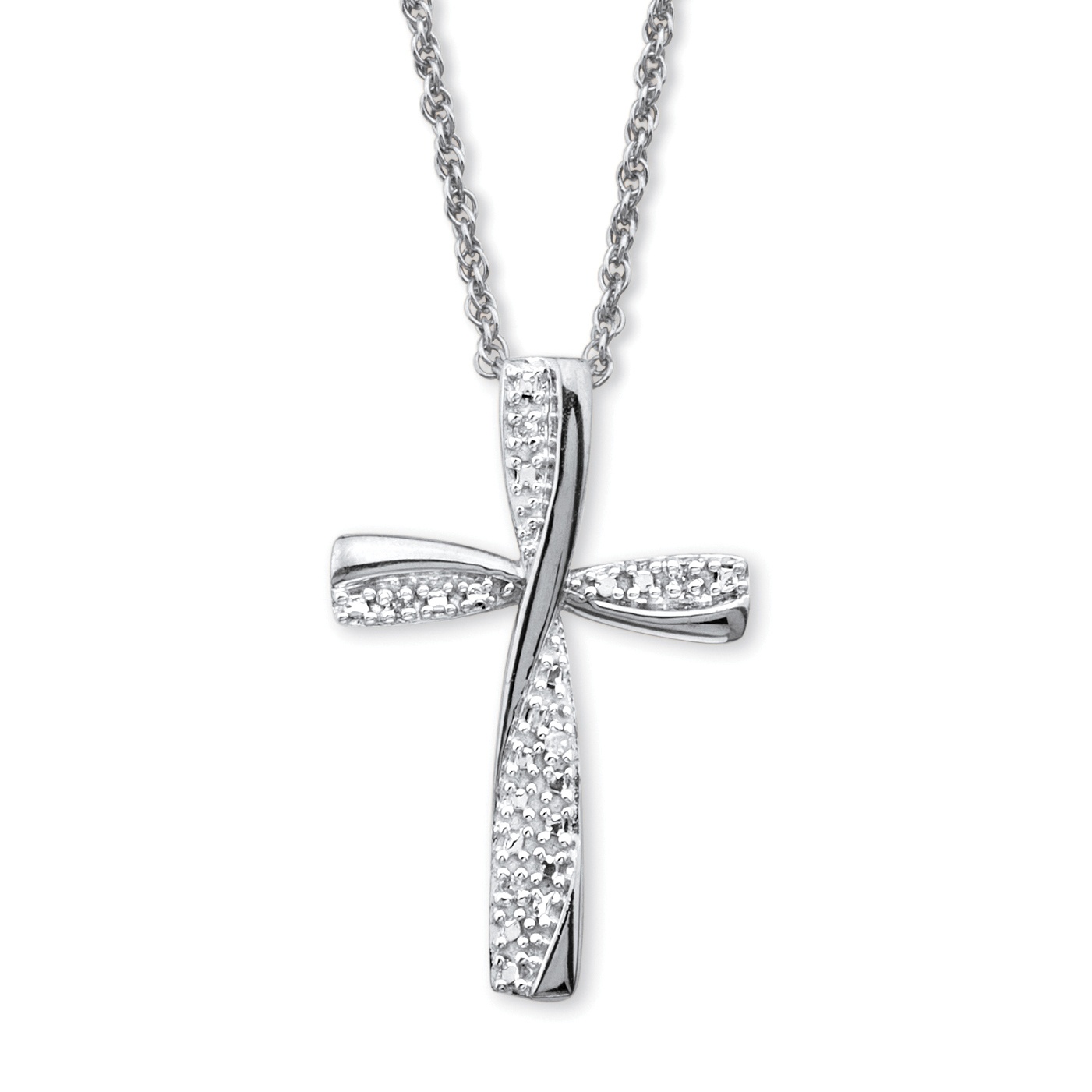 Diamond Accent Cross Pendant Necklace in Platinum over Sterling Silver