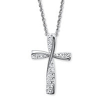 Diamond Accent Cross Pendant Necklace in Platinum over Sterling Silver 18