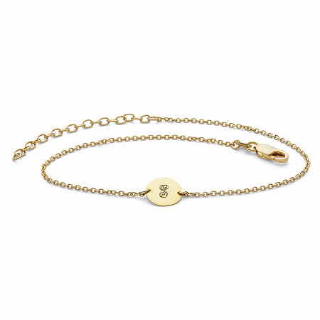 Personalized Round Circle Disc Charm Ankle Bracelet in 18k Gold over Sterling Silver 11" at PalmBeach Jewelry