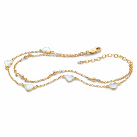 Heart-Shaped Genuine Mother-of-Pearl Charm Ankle Bracelet in 18k Gold over Sterling Silver 11" at PalmBeach Jewelry