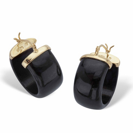 Genuine Black Jade Hoop Earrings in Gold Tone over Sterling Silver 3/4" at PalmBeach Jewelry