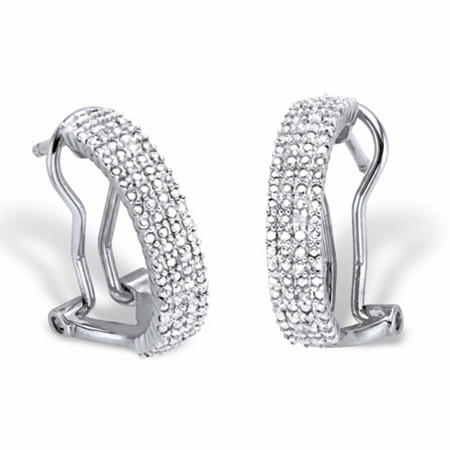 Diamond Accent Platinum-Plated Demi-Hoop Cluster Earrings 3/4" at PalmBeach Jewelry
