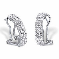 Diamond Accent Platinum-Plated Demi-Hoop Cluster Earrings 3/4"