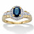 Oval-Cut Genuine Blue Sapphire and White Topaz Halo Cocktail Ring 1.12 TCW in 14k Gold over Sterling Silver-11 at PalmBeach Jewelry