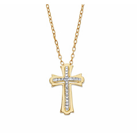 Diamond Accent Two-Tone Cross Pendant Necklace Gold-Plated 18"-20" at PalmBeach Jewelry