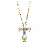 Diamond Accent Two-Tone Cross Pendant Necklace Gold-Plated 18"-20"