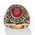 Men's Oval-Cut Simulated Red Ruby 6 TCW Yellow Gold-Plated Antiqued Army Ring-11 at PalmBeach Jewelry