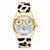 Fashion Cat Watch with White Face and Leopard Print Band in Gold Tone 7.5"-9.5"-11 at Direct Charge presents PalmBeach