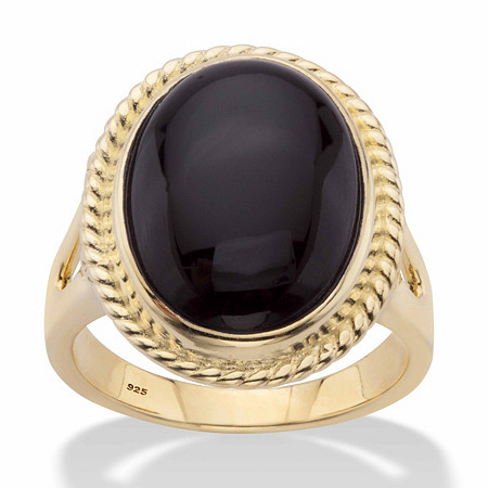 Genuine Black Onyx Oval Cabochon Banded Halo Ring in 14k Gold over Sterling Silver at PalmBeach Jewelry