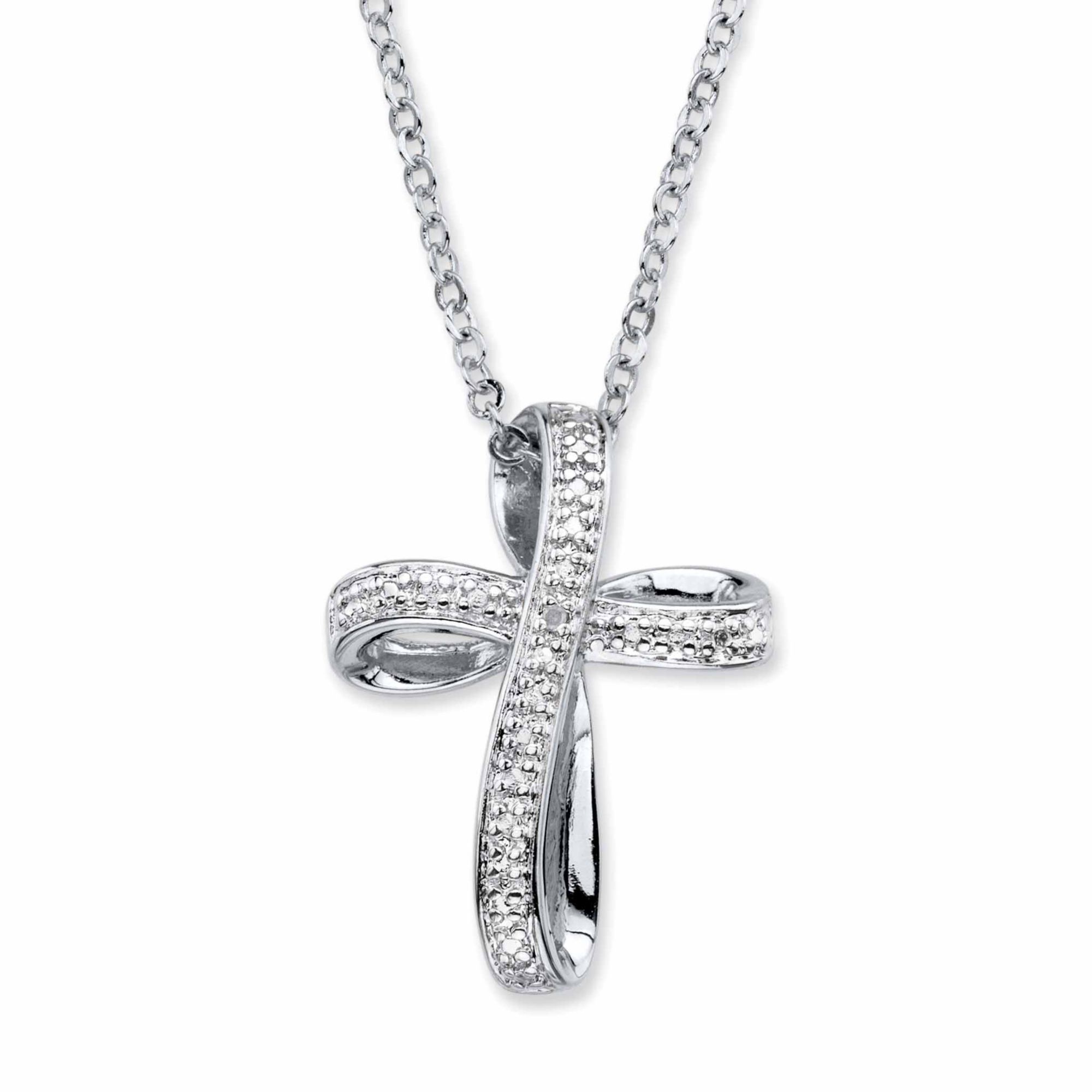 Diamond Accent PaveStyle Ribbon Loop Cross Pendant Necklace in