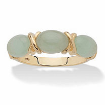 Oval-Cut Genuine Green Jade "X & O" Ring in 14k Gold over Sterling Silver