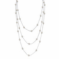 Round Cream Simulated Pearl Station Necklace in Silvertone 70"