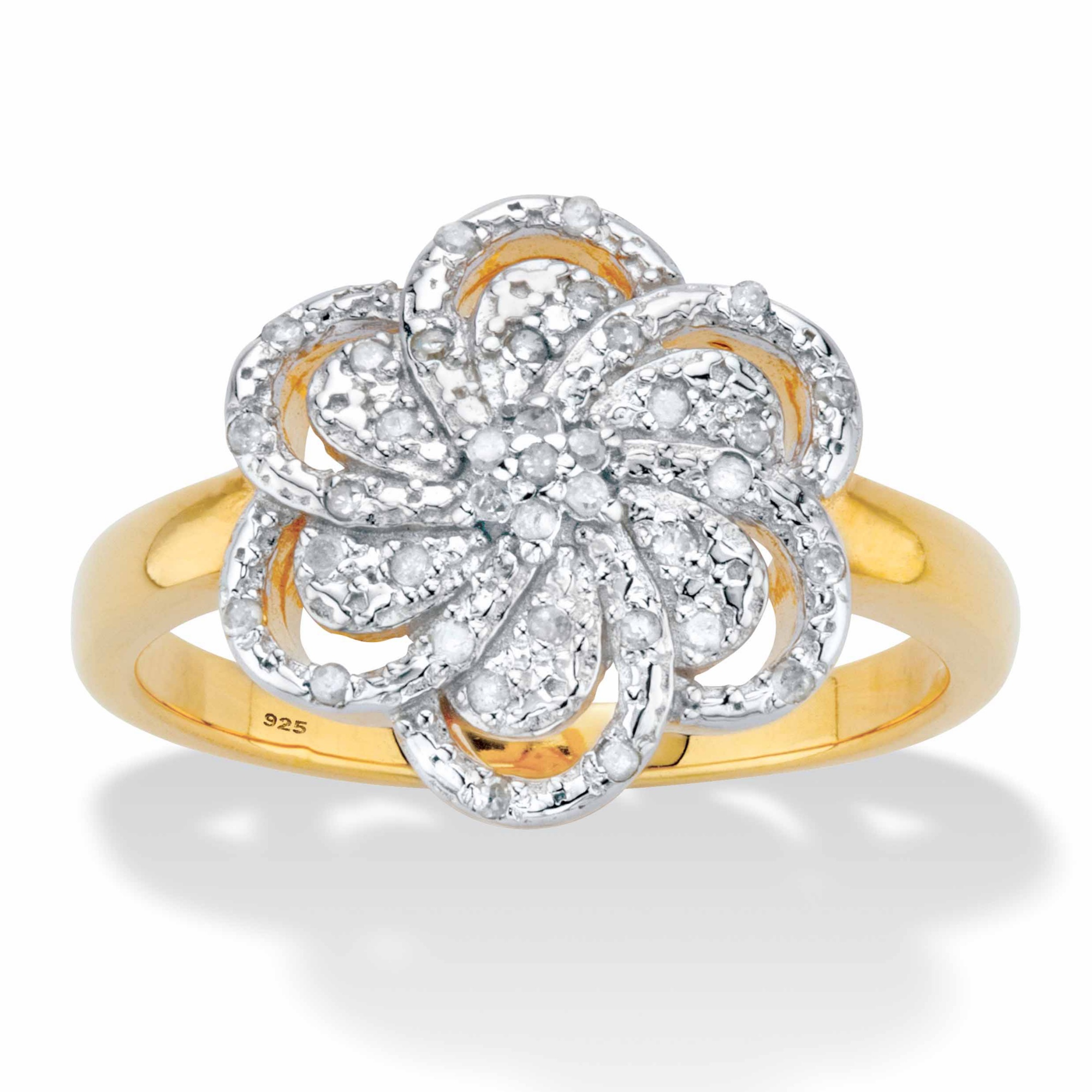 1/8 TCW Round Diamond Flower Ring in 18k Gold over Sterling Silver at
