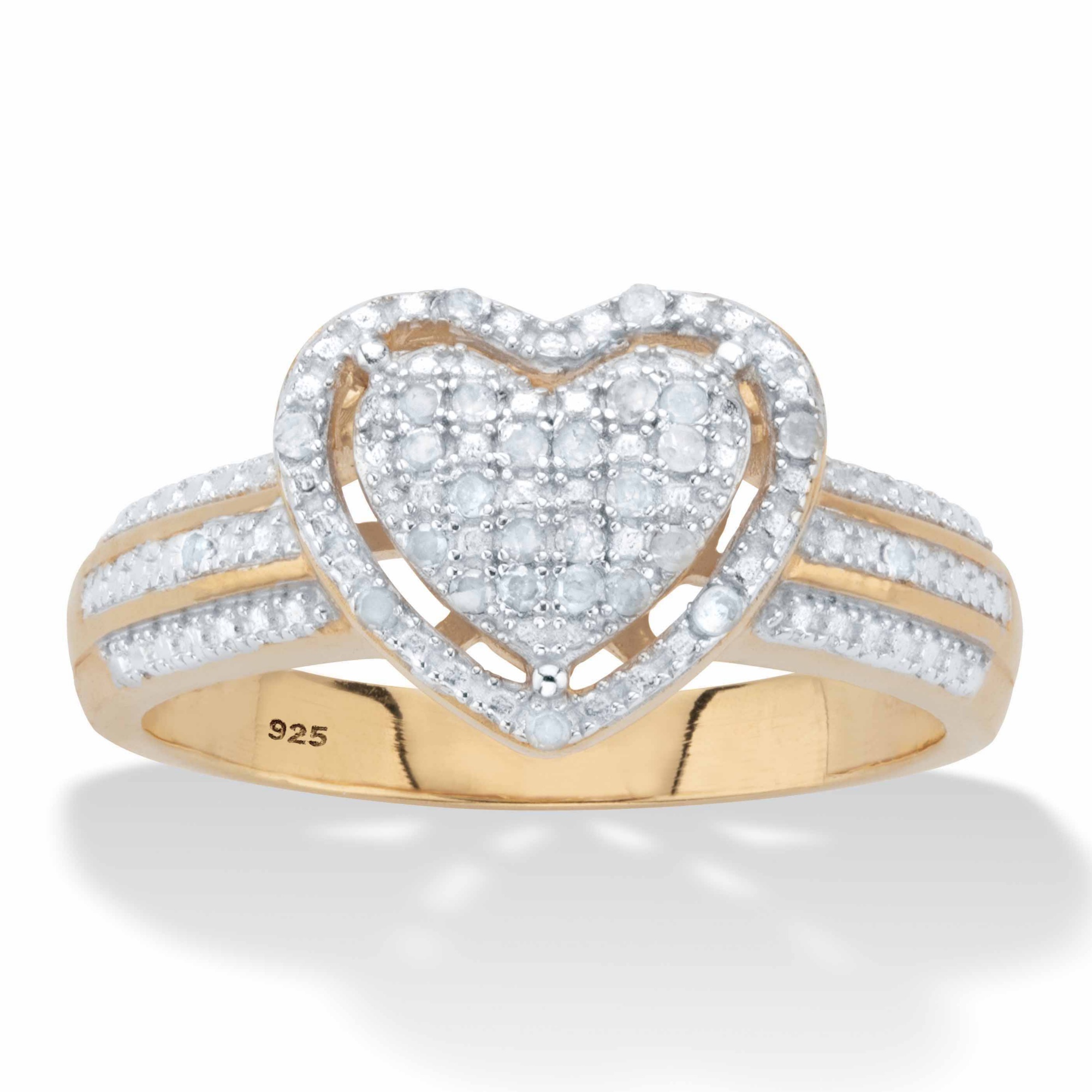 Round Diamond Floating Halo Heart Ring 1/7 TCW in 18k Gold over ...