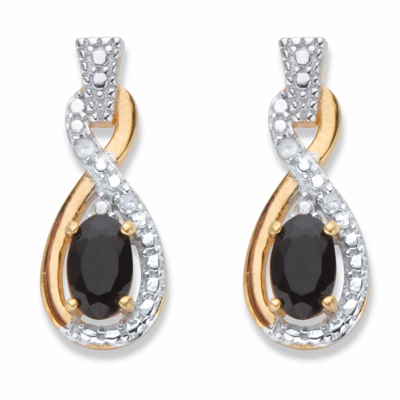OvalCut Genuine Black Onyx and Diamond Accent TwoTone Twisted Drop
