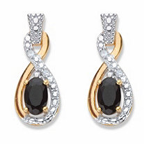 Oval-Cut Genuine Black Onyx and Diamond Accent Two-Tone Twisted Drop Earrings in 18k Gold over Sterling Silver